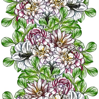 Sorunsuz vintage tarzı çiçek deseni. Renkli çiçek öğeleri