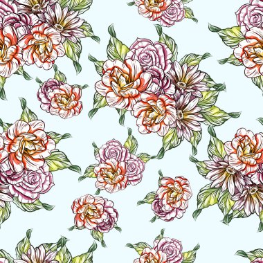 Sorunsuz vintage tarzı çiçek deseni. Renkli çiçek öğeleri