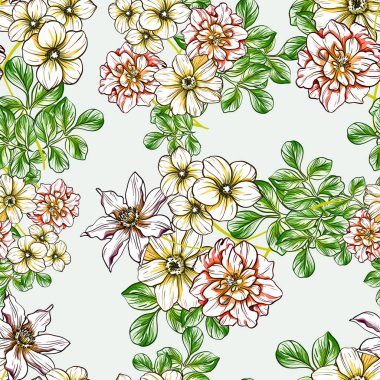 Sorunsuz vintage tarzı çiçek deseni. Renkli çiçek öğeleri