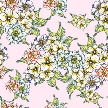 Sorunsuz vintage tarzı çiçek deseni. Renkli çiçek öğeleri