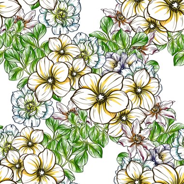 Sorunsuz vintage tarzı çiçek deseni. Renkli çiçek öğeleri