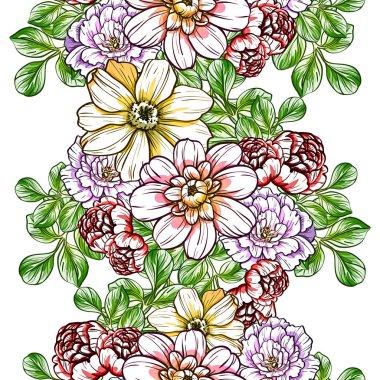 Sorunsuz vintage tarzı çiçek deseni. Renkli çiçek öğeleri