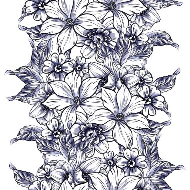 Sorunsuz vintage tarzı tek renkli renkli çiçek deseni. Çiçek öğeleri.