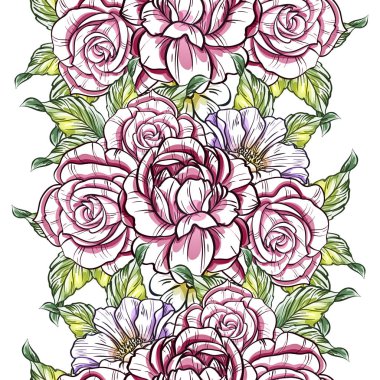 Sorunsuz vintage tarzı çiçek deseni. Renkli çiçek öğeleri