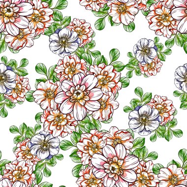 Sorunsuz vintage tarzı çiçek deseni. Renkli çiçek öğeleri