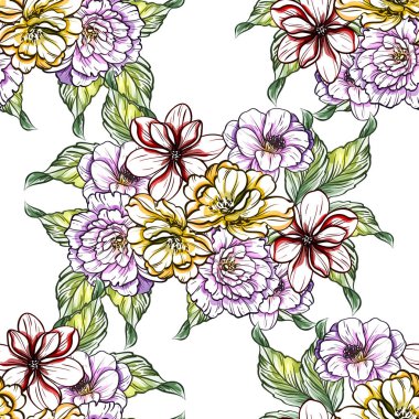 Sorunsuz vintage tarzı çiçek deseni. Renkli çiçek öğeleri