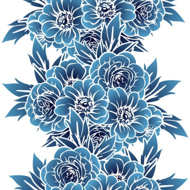 Sorunsuz vintage tarzı tek renkli koyu mavi renkli çiçek deseni. Çiçek öğeleri.