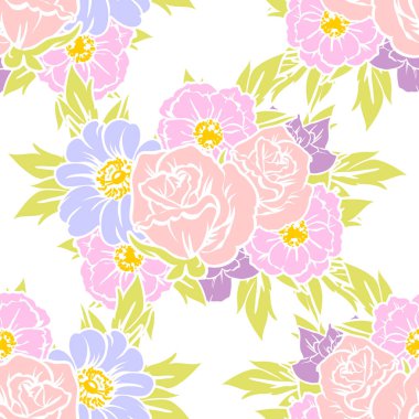 Sorunsuz vintage tarzı çiçek deseni. Renkli çiçek öğeleri