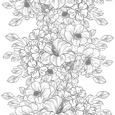 Sorunsuz vintage tarzı çiçek deseni. Siyah ve beyaz çiçek öğeleri.