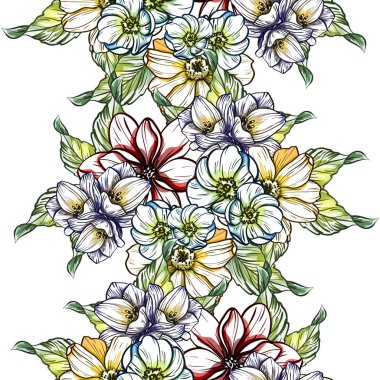 Sorunsuz vintage tarzı çiçek deseni. Renkli çiçek öğeleri