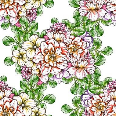 Sorunsuz vintage tarzı çiçek deseni. Renkli çiçek öğeleri
