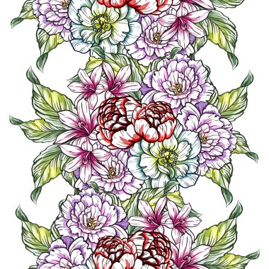 Sorunsuz vintage tarzı çiçek deseni. Renkli çiçek öğeleri