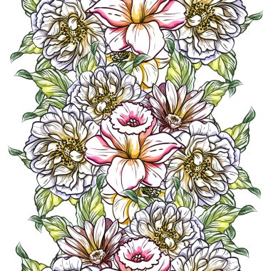Sorunsuz vintage tarzı çiçek deseni. Renkli çiçek öğeleri