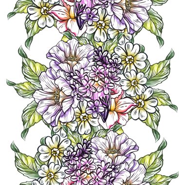 Sorunsuz vintage tarzı çiçek deseni. Renkli çiçek öğeleri