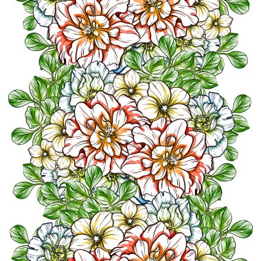 Sorunsuz vintage tarzı çiçek deseni. Renkli çiçek öğeleri