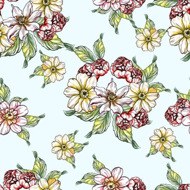 Sorunsuz vintage tarzı çiçek deseni. Renkli çiçek öğeleri