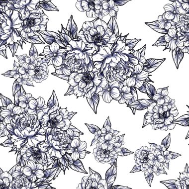 Sorunsuz vintage tarzı tek renkli renkli çiçek deseni. Çiçek öğeleri.