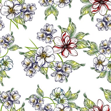 Sorunsuz vintage tarzı çiçek deseni. Renkli çiçek öğeleri