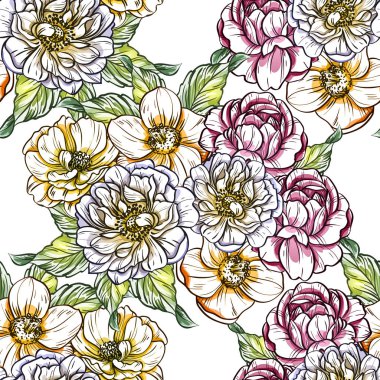 Sorunsuz vintage tarzı çiçek deseni. Renkli çiçek öğeleri