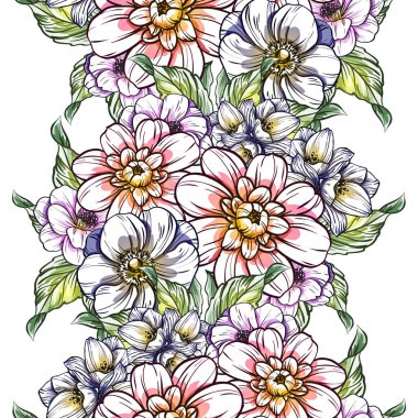 Sorunsuz vintage tarzı çiçek deseni. Renkli çiçek öğeleri