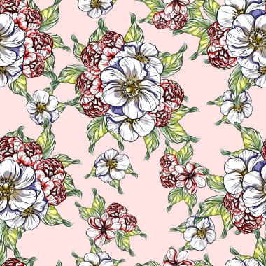 Sorunsuz vintage tarzı çiçek deseni. Renkli çiçek öğeleri