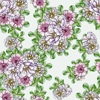 Sorunsuz vintage tarzı çiçek deseni. Renkli çiçek öğeleri