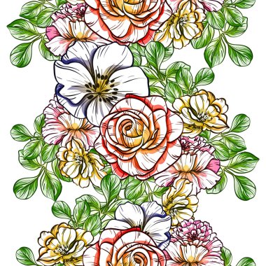 Sorunsuz vintage tarzı çiçek deseni. Renkli çiçek öğeleri