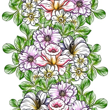 Sorunsuz vintage tarzı çiçek deseni. Renkli çiçek öğeleri