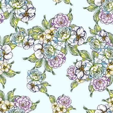 Sorunsuz vintage tarzı çiçek deseni. Renkli çiçek öğeleri