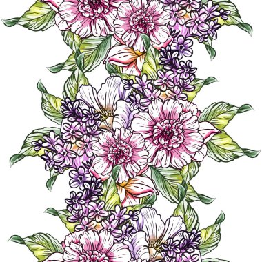 Sorunsuz vintage tarzı çiçek deseni. Renkli çiçek öğeleri