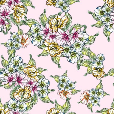 Sorunsuz vintage tarzı çiçek deseni. Renkli çiçek öğeleri