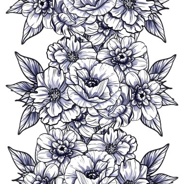 Sorunsuz vintage tarzı tek renkli renkli çiçek deseni. Çiçek öğeleri.