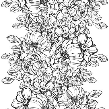 Sorunsuz vintage tarzı çiçek deseni. Siyah ve beyaz çiçek öğeleri.