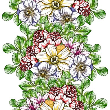 Sorunsuz vintage tarzı çiçek deseni. Renkli çiçek öğeleri