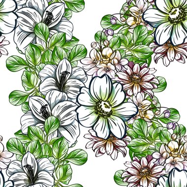 Sorunsuz vintage tarzı çiçek deseni. Renkli çiçek öğeleri