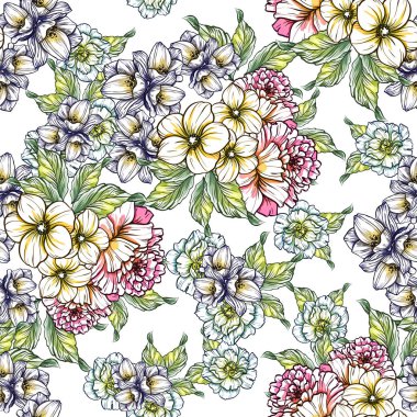 Sorunsuz vintage tarzı çiçek deseni. Renkli çiçek öğeleri