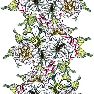 Sorunsuz vintage tarzı çiçek deseni. Renkli çiçek öğeleri