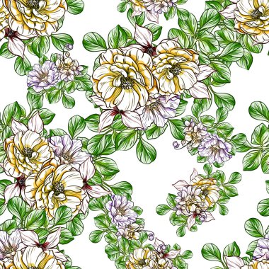 Sorunsuz vintage tarzı çiçek deseni. Renkli çiçek öğeleri