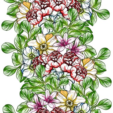 Sorunsuz vintage tarzı çiçek deseni. Renkli çiçek öğeleri