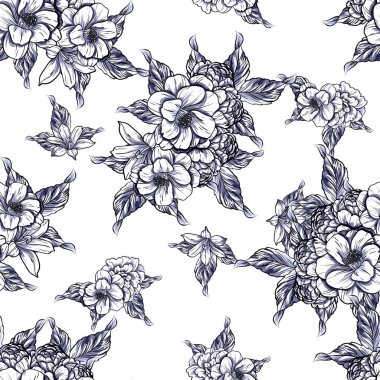 Sorunsuz vintage tarzı tek renkli renkli çiçek deseni. Çiçek öğeleri.