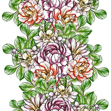 Sorunsuz vintage tarzı çiçek deseni. Renkli çiçek öğeleri