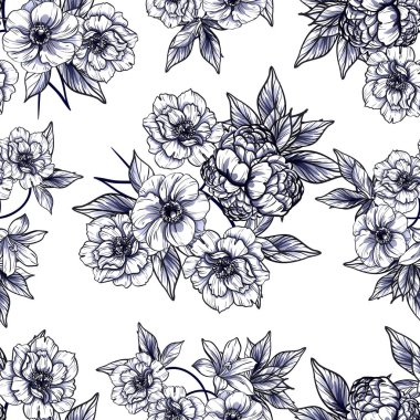 Sorunsuz vintage tarzı tek renkli renkli çiçek deseni. Çiçek öğeleri.