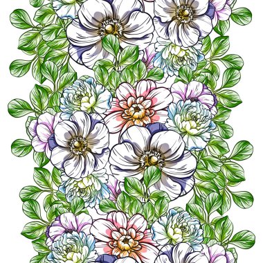 Sorunsuz vintage tarzı çiçek deseni. Renkli çiçek öğeleri