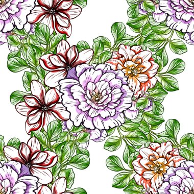 Sorunsuz vintage tarzı çiçek deseni. Renkli çiçek öğeleri