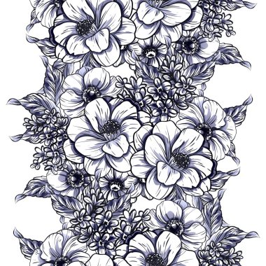 Sorunsuz vintage tarzı tek renkli renkli çiçek deseni. Çiçek öğeleri.