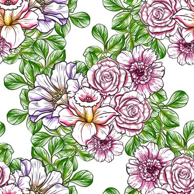 Sorunsuz vintage tarzı çiçek deseni. Renkli çiçek öğeleri