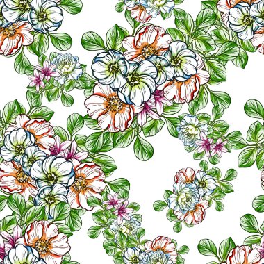 Sorunsuz vintage tarzı çiçek deseni. Renkli çiçek öğeleri