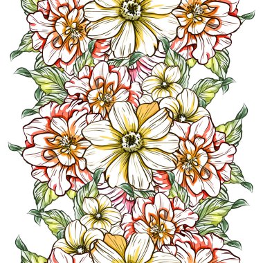 Sorunsuz vintage tarzı çiçek deseni. Renkli çiçek öğeleri
