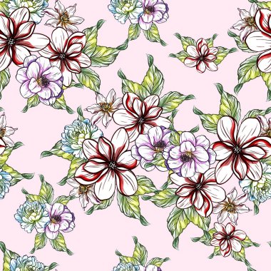 Sorunsuz vintage tarzı çiçek deseni. Renkli çiçek öğeleri