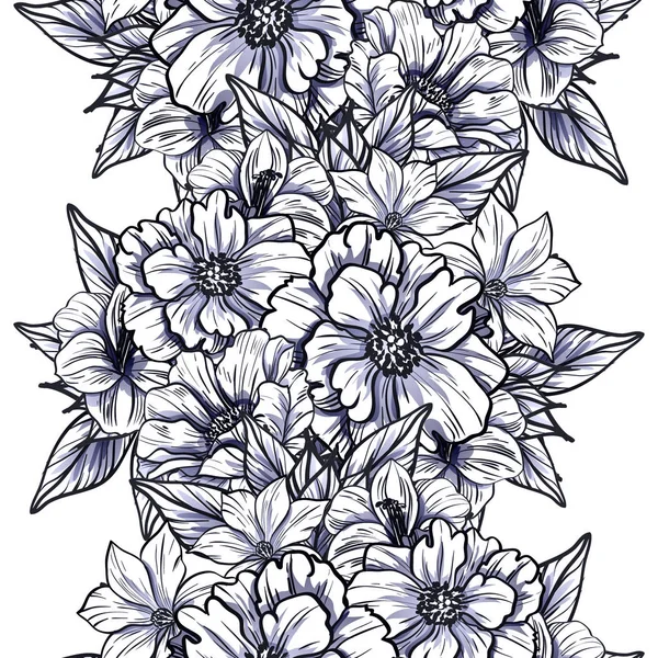 Modèle Fleur Monochrome Sans Couture Style Vintage Éléments Floraux — Image vectorielle